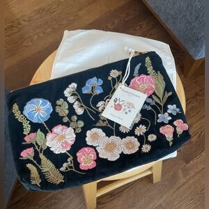 Floral Embroidered Velvet Clutch